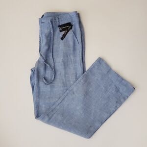 INC Linen Wide Leg Tie Waist Pants with Pockets